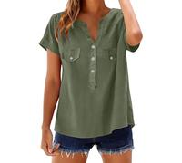 Cocila T Shirts Donna Cotone Linen V Neck Short Sleeve Blouses Loose Collared Button Down Casual Comfort Work Tops Maglietta Bianca Bambina Volevo Essere Un Duro Maglietta T Shirts Firmate Team