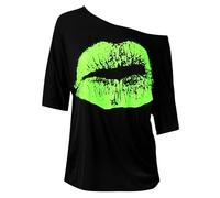 Cocila T Shirts Donna Firmate Casual da Donna con Spalle Scoperte e Stampa nostalgica Labbra Grandi Anni '80, Maglietta a Maniche Medie Magliette Manica Corta Maglietta con Stampa Personalizzata