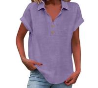 Cocila T Shirts Donna in Lino per Donna con Bottoni Manica Corta Scollo A V Tinta Unita Comode Camicette Top Casual Maglietta Personalizzata Volevo Essere Un Duro Maglietta Ultimo Cantante Team