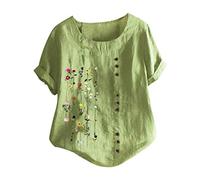 Cocila Tshirt Damen Baumwolle Kurzarm mit Kurzen Ärmeln und V-Ausschnitt Camicetta A Maniche Corte Bohémien Plus Ricamata da Top Floreale Tops Taglie Forti Camicia Notte Allattamento (Green,