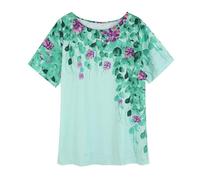Cocila Tshirt Damen Baumwolle Kurzarm mit Kurzen Ärmeln und V-Ausschnitt Top Casual da Donna con Scollo Rotondo E Stampa A Foglie Larghe di Farfalle Pigiama Inverno (Green, M)