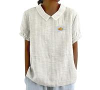 Cocila Tshirt Damen Sommer Lässiges Damen-Plissee-Shirt mit V-Ausschnitt und Kurzen Ärmeln Camicie in Cotone E Lino per Donna, Estive, A Maniche Corte, Casual, con Colletto, Tunica da Lavoro