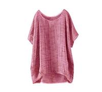 Cocila Tshirt Damen Sommer Lässiges Damen-Plissee-Shirt mit V-Ausschnitt und Kurzen Ärmeln Thin Pullover Bat Short Womens Casual Bluse Loose Sleeve Top T Camicia Femminile Camice Dottore (Red,