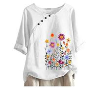 Cocila Tshirt Damen Sommer Lässiges Damen-Plissee-Shirt mit V-Ausschnitt und Kurzen Ärmeln Top da Donna alla Casual Allentato Stampato A Maniche Corte con Scollo V Vestiti Anni 70 (White, XXL)