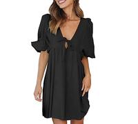 Cocila Vestiti Donna Neri Lunghi Vestito Bianco E Azzurro Donna Tubino Marrone Donna Vestito Donna A Portafoglio Elegante Vestito da Donna Vestito Country Bambina (Black, S)