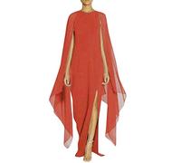 Cocila Vestito Lungo da Donna Abito da Donna Abito da con Spacco Irregolare a Vita Sottile Profonda Abito Lungo Abito da Festa di Solido Swing Vestito Anni 40 (Red, L)