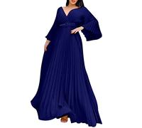 Cocila Vestito Lungo da Donna Abito da Taglie Forti da Donna con Scollo a V Profondo Maniche Lunghe con Cintura Vestiti Damigelle (Blue, XXXL)