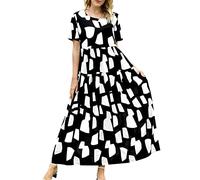Cocila Vestito Lungo da Donna Abito Longuette da Spiaggia Estivo da Donna, Comodo Abito Plissettato, Abito Casual a Fiori Larghi Vestito per (Black, XXL)
