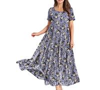 Cocila Vestito Lungo da Donna Abito Longuette da Spiaggia Estivo da Donna, Comodo Abito Plissettato, Abito Casual a Fiori Larghi Vestito per (PP1, XXL)