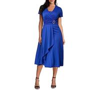 Cocila Vestito Midi Donna Elegante Cerimonia Vestito Cerimonia Donna Seta Vestiti Maniche Corte Abito Chemisier Donna Elegante Vestito Donna Anni 60 Vintage Abito da Damigella Donna Lungo (Blue, M)