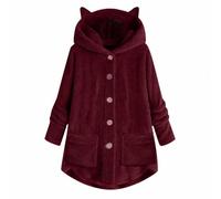 Cocila Women Trendy Winter Long Sleeve Fleece Outerwear Full Button Warming Coats With Cappotti (Red S) Giacca Militare Donna Piumino Sottogiacca Donna Giubbotto Pelle Giacca Autunno Giubbino