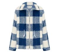 Cocila Women's Autumn And Winter Color Blocked Plaid Loose Casual Warm With Zipper Piumino Invernale (Blue M) Piumino Donna Primaverile Scarlet Witch Costume Cappottino Donna Giubbino Pelle