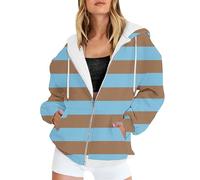 Cocila Women's Autumn/Winter Warm Striped Casual Hooded Coat Giacca Foderata in Pile Compatible with Polare (Dark Blue L) Piumino Primaverile Donna Scarlet Witch Costume Pelliccia Donna