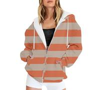 Cocila Women's Autumn/Winter Warm Striped Casual Hooded Coat Giacca Foderata in Pile Compatible with Polare (Orange XXL) Giacche Donna Mezza Stagione Scarlet Witch Costume Giubbotto di Pelle