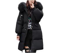 Cocila Women's Down Jacket Winter Mid Lenght Puffer Coats Ladies Lightweight Jackets With Hood Plus Size Slim Trench Coat Long Sleeve Warm Outwear Outdoor Hiking Jacke Giacche (Black Xxxxl)