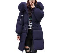 Cocila Women's Down Jacket Winter Mid Lenght Puffer Coats Ladies Lightweight Jackets With Hood Plus Size Slim Trench Coat Long Sleeve Warm Outwear Outdoor Hiking Jacke Cappotto In Lana (Navy L)