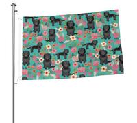 Cockapoo Floreale Nero Cani Cockapoo e Fiori Cane Bandiere 3ft x 2ft con occhielli, aste per bandiere da giardino personalizzate