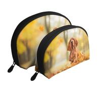 Cocker Spaniel Autunno Park Brown Spaniel Cani, Borsa per trucco a conchiglia Portamonete da donna Borsa da toilette piccola Borsa per cosmetici 2 pezzi