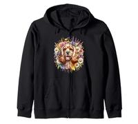 Cocker Spaniel Dog Summer Wildflowers Daisies Opera d'arte Felpa con Cappuccio