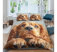Cocker Spaniel dogSet Di Copripiumino microfibra 3 pezzi motivo 3D cerniera nascosta Realistic pet portr copripiumino con federa soffice ultra morbido e traspirante for bambini Single（135x200cm）