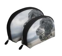 Cocker Spaniel Inglese Grandi Orecchie Ricci Nere, Borsa per trucco a conchiglia Portamonete da donna Borsa da toilette piccola Borsa per cosmetici 2 pezzi