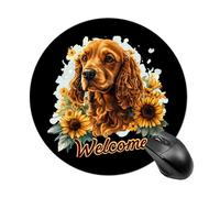 Cocker Spaniel Tappetino per mouse rotondo con divertente cane girasole con base in gomma antiscivolo, impermeabile, per computer portatile e ufficio