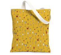 Cocktail Canvas Tote Bag per le donne, Estate Casual Limone Ciliegie Estate Giallo Lavabile Riutilizzabile Quotidiano Tote Bag Ideas Fo, Giallo, 13x15 Inch