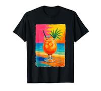Cocktail con Tramonto in Spiaggia Oceano Vivace Mare Estate Maglietta