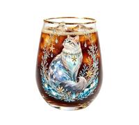 Cocktail Glass Cup - 400ml Clear Gold Rimmed Stemless Cat Glass Cup