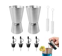 Cocktail Misurino Double Mass Jigger con scala, Set di 2 bicchieri in acciaio inox Ba-r misura 2 cl / 4 cl, 4 bottiglie di beccuccio e 2 pennelli, doppio misurino per bar party vino bar