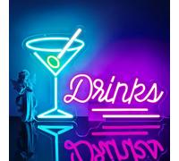 Cocktail Neon Sign,Sbarra Neon Led Decorazione Parete,Drinks Insegne Luminose per Home Bar Camera da Letto,Scritte Neon Regalo per Uomini Lady Ado USB Powered（15,8"*11"）