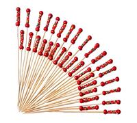 Cocktail Picks - 100 Pieces Fruit Skewers with Bead and Rope, 12cm Charcuterie Picks for Cocktail Party, Wedding, Drinks, Fruit Dessert Appetizer, Food Decoration Serving Use