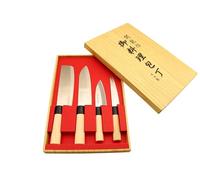 Cocktail7 Set di 4 coltelli da cucina professionali in acciaio inossidabile realizzati in Giappone - Nakiri 165 mm, Santoku 165 mm, Mini Deba 105 mm e Utility 120 mm