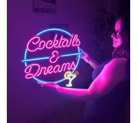 Cocktails and Dreams Neon Metal Wall Art, Neon Wall Sign , Neon Wall Decor, Led Room Decor, Home Bar Neon Sign, Party Neon Light, Pub Bar Led Sign, Cocktail Bar Sign, Insegna Bar Cocktail (senza