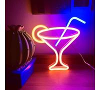 Cocktails Lnsegna Al Neon,Cocktail Blu Segno Luminoso Al Neon, Per la Decorazione Della Parete Illumina i Segni per Bar Pub Decorazione Del Ristorante Di Natale (Polvere di corallo+caldo+blu)