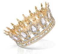 Coco Berming Corona Regina, Diadema da Sposa Scintillante, Tiara Barocca con Cristalli per Matrimoni, Feste Compleanno, Ricordi Viaggio, Festività, Fiere e Altro Ancora (Oro)