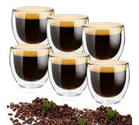 Coco Berming Set da 6 Tazzine da Caffè in Vetro a Doppia Parete 80ml, Termici per Espresso, Cappuccino e Latte Macchiato, Lavabili in Lavastoviglie, Effetto Sospeso (6)