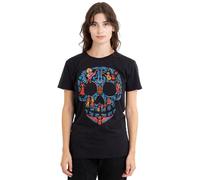 Coco Day of The Dead Skull with Rivera Family Ladies T Shirt, Black, Nero, M Donna