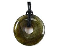 Coco Papaya Pendente Donut o Pi cinese in Labradorite 3 cm + cordoncino - Ciondolo o braccialetto