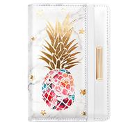 Coco Rossi Porta passaporto Cover Viaggio RFID Blocking Passaporto Cover Oro Rosa Carino Fiori Passaporto Portafoglio con Fascia Elastica per le Donne, Ananas dorato.,