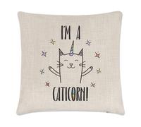 Coco The Rainbow Caticorn Lino Copricuscino - Cuscino Gatto Divertente Unicorno