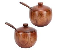 Cocoarm 2 Set Barattolo per Condimenti Barattolo per Spezie in Legno con Coperchio e Cucchiaio 6 X 9 Cm per Conservare Sale, Zucchero, Condimenti in Stile Giapponese per Domestica