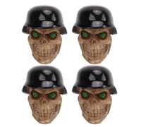 Cocoarm 4 Pezzi di Cappucci per Valvole Pneumatici in ABS e Rame, Cappucci per Stelo Valvola con Design Teschio con Casco e Anello in Gomma, Tenuta D’aria e Blocco Antipolvere per Auto, (BLACK)