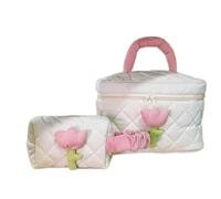 Cocoarm Borsa per Cosmetici Borsa da Toilette in Velluto a Coste di Grande capacità con Cerniera e Maniglia per il Trasporto Custodia Morbida a Tulipano per Viaggi di Uso Quotidiano per Ragazze