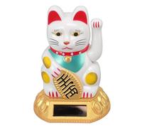 Cocoarm Lucky Cat Waving Arm Brack Cat Statue Figurine Solar Light Induzione Cinese Statua Gatto Fortunato Solar Fortune Cat 8x4.5x4,5 Cm (WHITE)