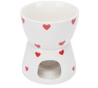 Cocoarm Pentola per Fonduta in Ceramica, Pentolino per Sciogliere il Cioccolato con Supporto e Forchetta, per Formaggio, Caramello e Crema, per Feste in Casa, Picnic e Cene romantiche. (Stile cuore