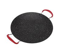 Cocoarm Piastra per Barbecue Coreana per Barbecue, Piastra Antiaderente per, in Ferro e Pietra Medica, Rotonda, con Manico Antiscottatura, per Fornello a Gas in Ceramica, da Campeggio (38 cm)