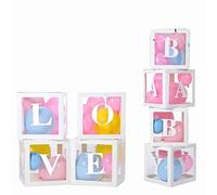 Cocoarm Scatole per Palloncini Set di Scatole per Palloncini Trasparenti Bianche 30 X 30 Cm Confezione da 4 in Plastica e Cartone con 8 Lettere Leggere e Riutilizzabili per Baby Shower Proposta di