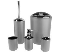 Cocoarm - Set di 6 accessori da bagno con porta spazzolini, bicchiere, pattumiera, dispenser di sapone, portasapone e portascopino per WC, colore: Grigio