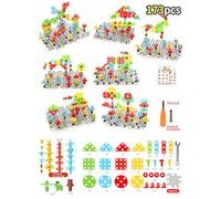 Cocoarm Set di Mattoncini Giocattolo per Trapano Elettrico, ABS STEM Learning Puzzle di Costruzione 188 Pezzi, Lettere di Piante di Animali Creativi 2D, Giocattolo di Coordinazione Occhio-mano per